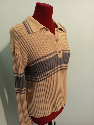 Na-Kd striped polo knit new, 100% cotton, beige and blue