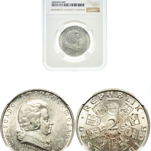 1931 Austria 2 Schilling Mozart silver coin MS61 NGC