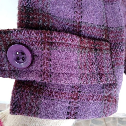 Fullah Sugah checked coat new, size medium, purple-magenta