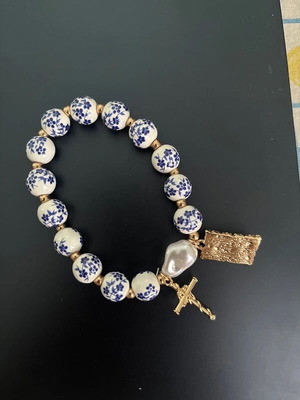 Blue Floral Cross Bracelet new