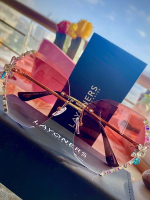 Layoners Women's Rimless Sunglasses with Crystals Oversized new
