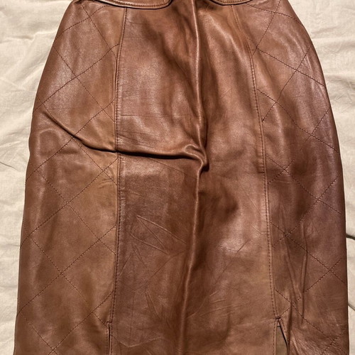 Leather skirt brown used, size L, quilted side detail