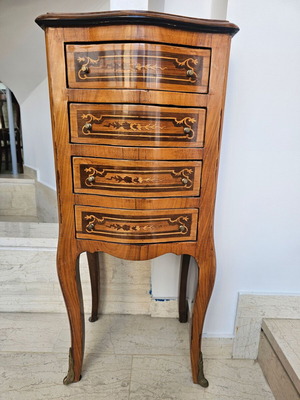Louis XVI antique bedside table used with marquetry and brass details