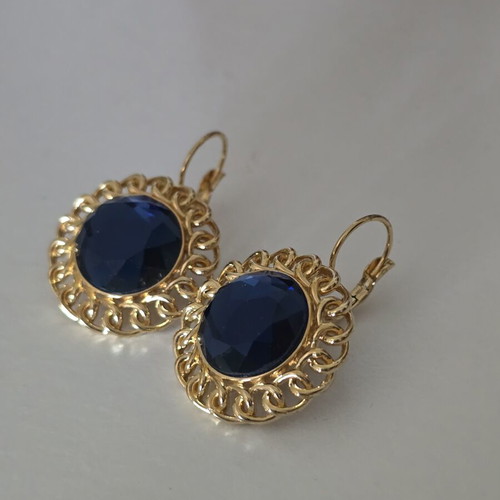Vintage earrings used, steel with blue stone and gold plating