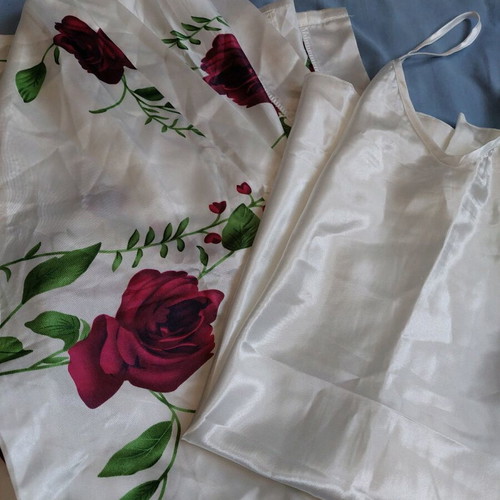 Satin nightdress and robe new Celestino white with roses