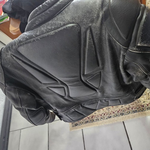 Ji Amsa leather motorcycle jacket used, size Large
