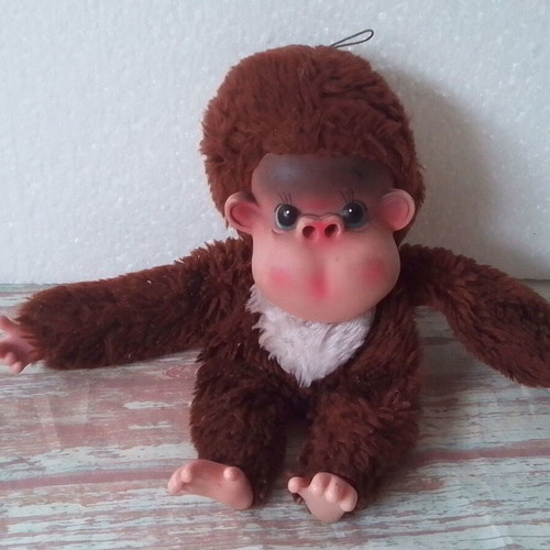 Vintage plush monkey used Rubber Face Chimp Chicaboo Bootleg