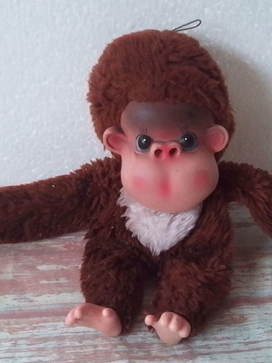 Vintage plush monkey used Rubber Face Chimp Chicaboo Bootleg