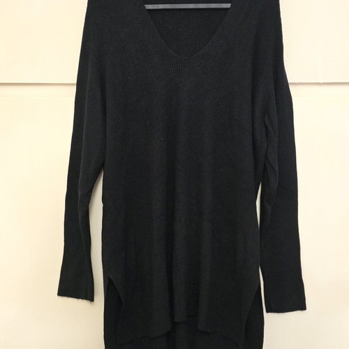 M&S Collection black long knit V-neck sweater like new