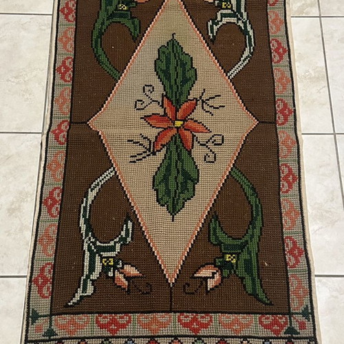 Vintage handmade traditional cross-stitch rug used, 117x53cm