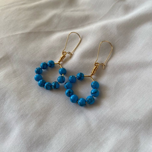 Handmade hoop earrings with blue and gold haolite, made to order