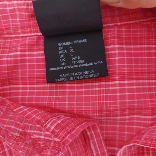 Jack Wolfskin women's short-sleeve checked shirt large, like new, fuchsia
