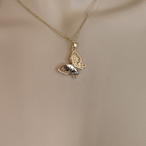 Butterfly necklace new stainless steel with strass, gold color