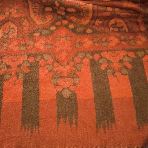 Caroll Paris Acrylic Pashmina like new, orange and brown with paisley and striped pattern