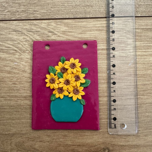 Sunflowers and Vase Polymer Clay Portrait like new handmade