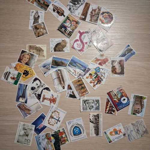 various Greek stamps sealed in euro 50 pieces