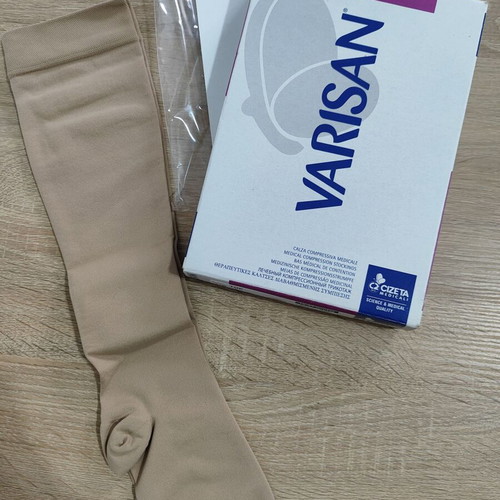 Varisan Top knee-high graduated compression socks with open toes 18-21 mmHg beige like new