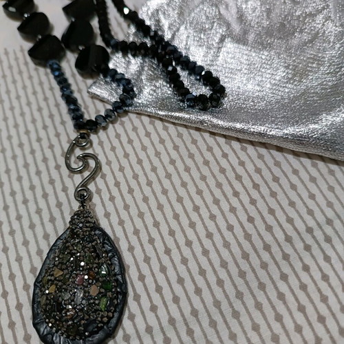 Long necklace with hematite stone handmade like new, black