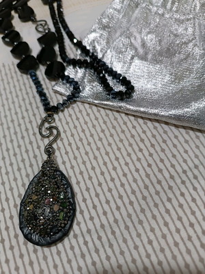 Long necklace with hematite stone handmade like new, black