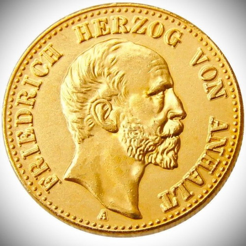German gold coin plated 22K year 1896 -1901 10 Mark Anhalt-Dessau Friedrich I