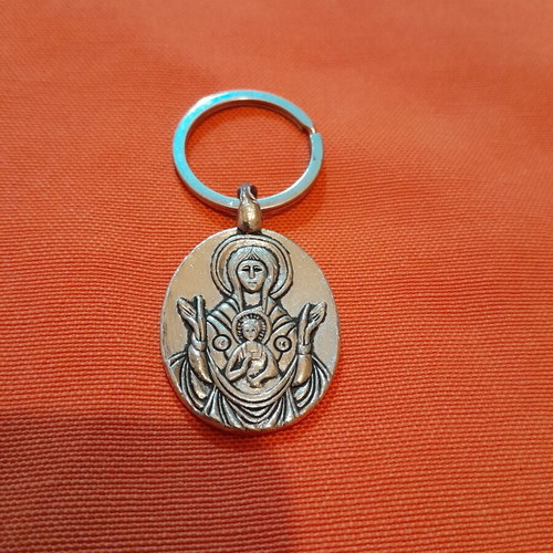 Steel keychain with Panagia, double-sided