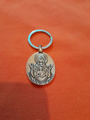 Steel keychain with Panagia, double-sided