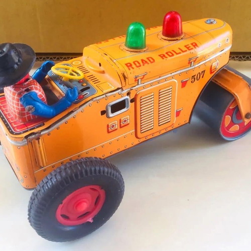 Tin toy road roller used, vintage, Japanese