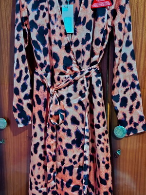 Dancing Leopard satin dress size M, new, black and orange