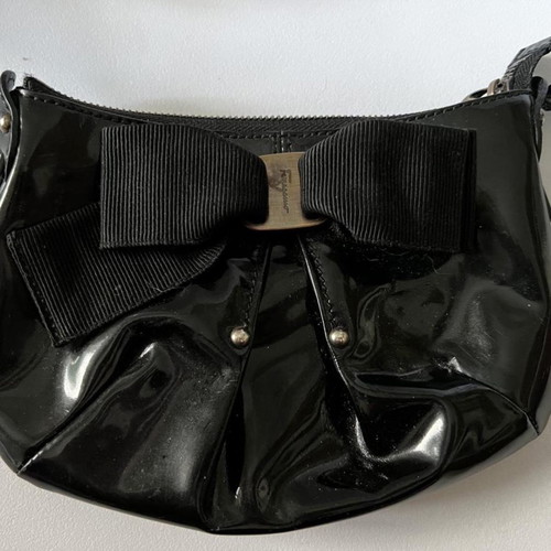 Salvatore Ferragamo crossbody bag used, black vinyl