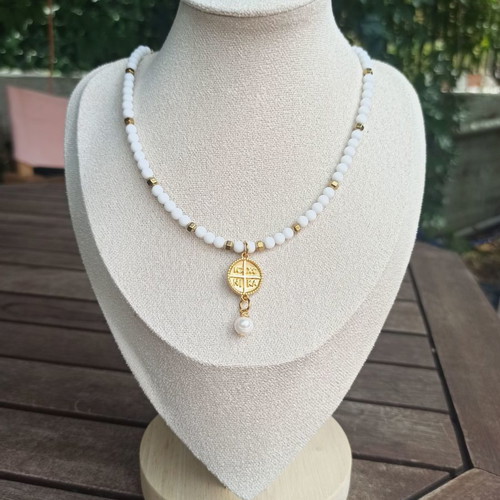 Summer handmade necklace with Konstantinato and pearl new