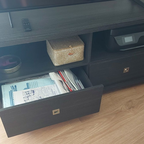 TV stand like new with two drawers and two shelves, wheels