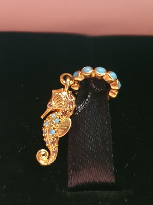 Pandora Seahorse Pendant 14K Gold Plated, Turquoise and Gold