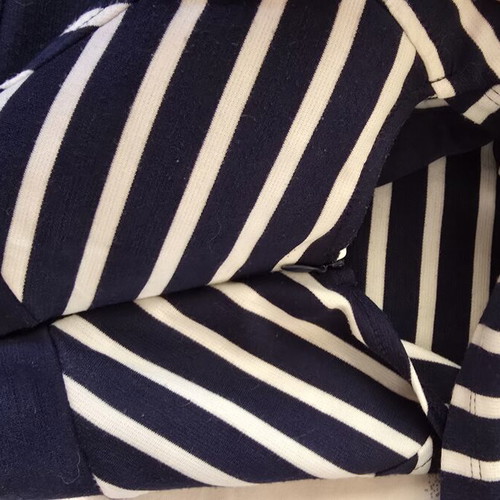 Fitted dress in navy blue with white stripes, used, size M