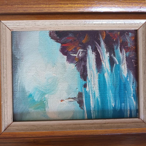 Giorgos Roumpoulis painting used in solid wood frame 22x20 cm