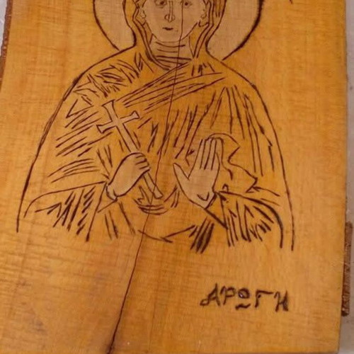 Handmade saint icon pyrography on beech wood