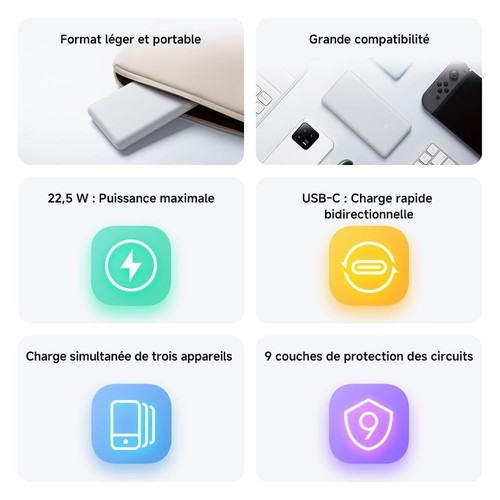 Xiaomi Lite Power Bank 10000mAh with 2 USB-A and 1 USB-C ports, white