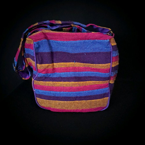 Cotton Sling Bag new, pink and multicolored with copper moon charm
