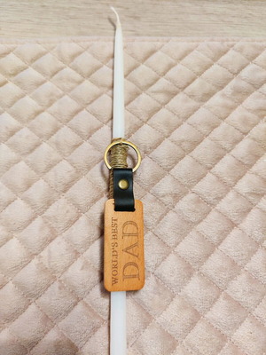 Candle "World's Best Dad" 37cm with wooden keychain new