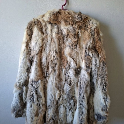 Natural fur coat used, 90s style, beige and brown