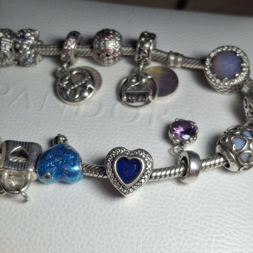 Pandora charm heart with blue crystal and zircon stones