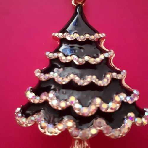 Keychain bag new, black Christmas tree with rhinestones