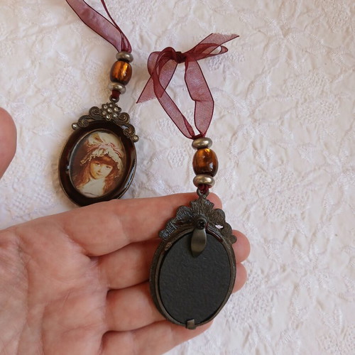 Set of vintage miniature enamel frames with beads and crystals