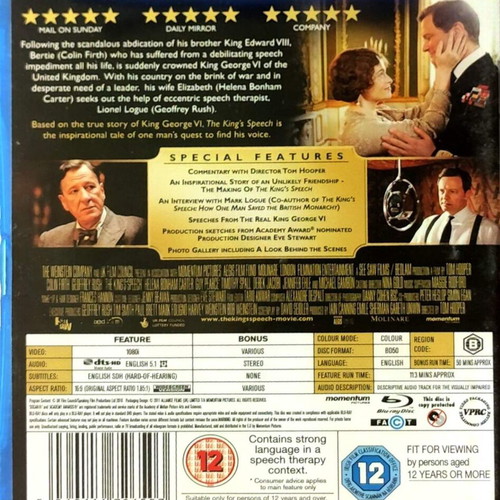 Blu-Ray The King's Speech used drama movie with English subtitles