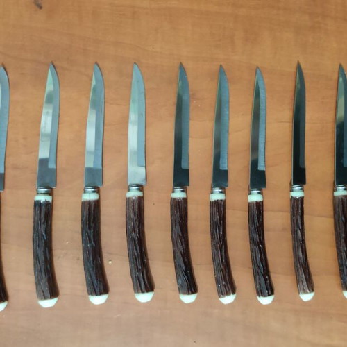 Vintage steak knives set of 9 with faux antler handles like new