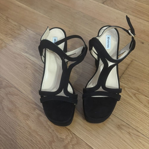Kalogirou black suede platform sandals, size 39, made in Italy