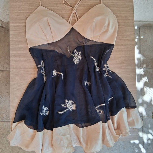 Victoria's Secret Babydoll slip used, beige and dark blue, size S