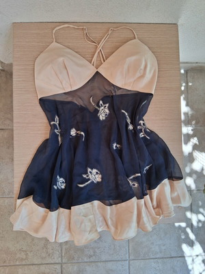 Victoria's Secret Babydoll slip used, beige and dark blue, size S