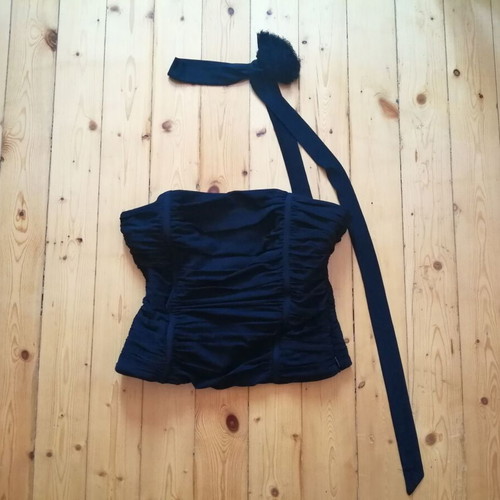 Zara corset bustier with rose choker scarf, black, size M