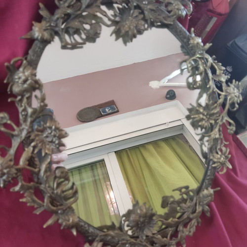 Bronze mirror used, ornate, approx. 49x37 cm