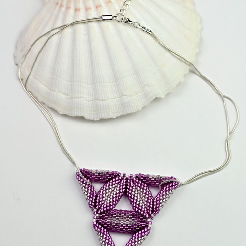 Necklace purple triangles custom made with high-quality glass beads